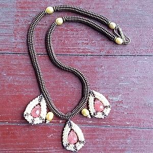 Handmade ooak woven seedbead pearl quartz necklace